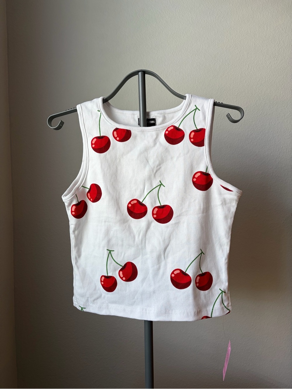 PrettyLittleThing White Tank Top with Red Cherry Print